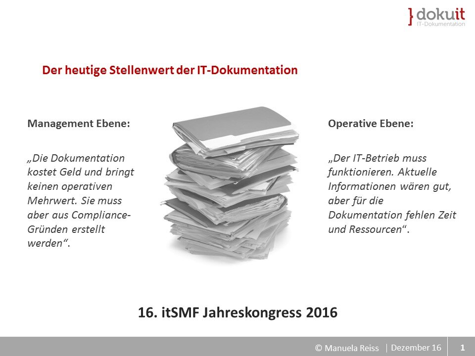 Folie Stellenwert der IT-Dokumentation